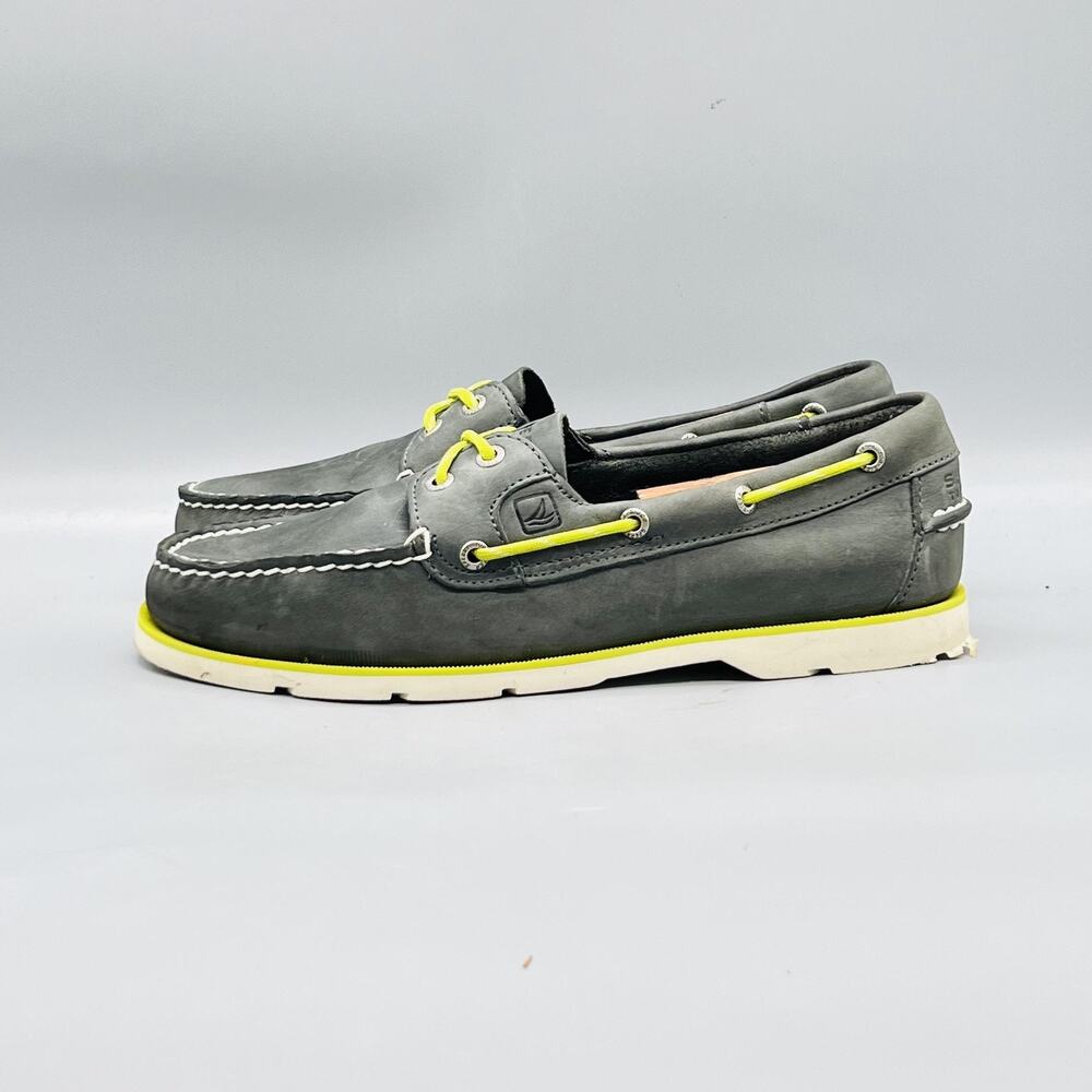 Sperry Shoes Mens 9 Gray Leather Top Sider Boat Deck Moc Toe Casual Comfort